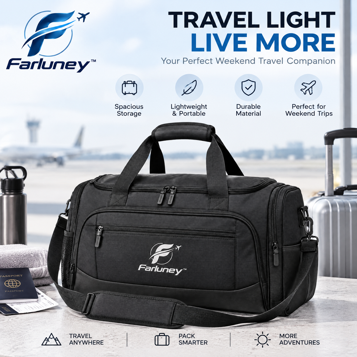 Farluney™ Weekend Escape Travel Bag – Spacious Carry-On Duffel Bag for Short Trips, Gym, Business Travel & Everyday Adventures