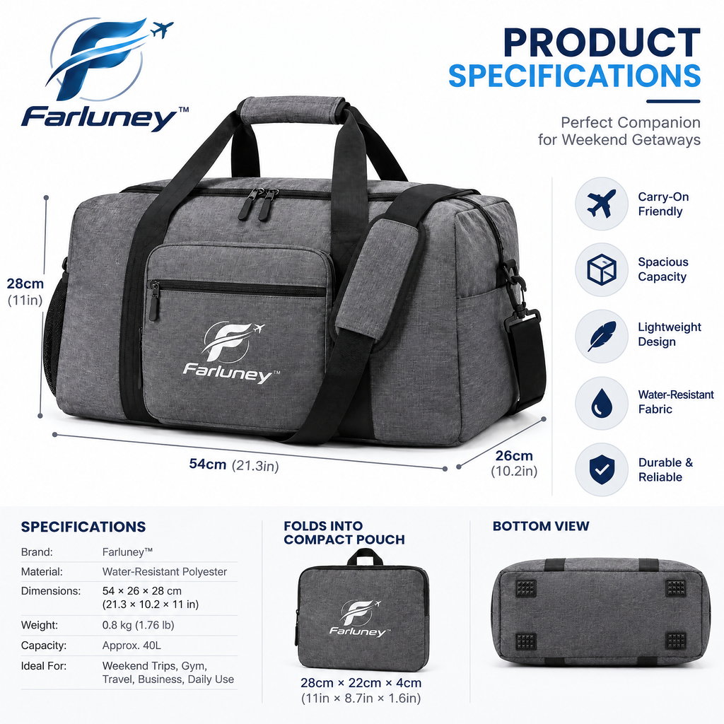 Farluney™ FoldAway Travel Bag – Lightweight Expandable Folding Duffel Bag for Trips, Storage, Gym & Everyday Carry