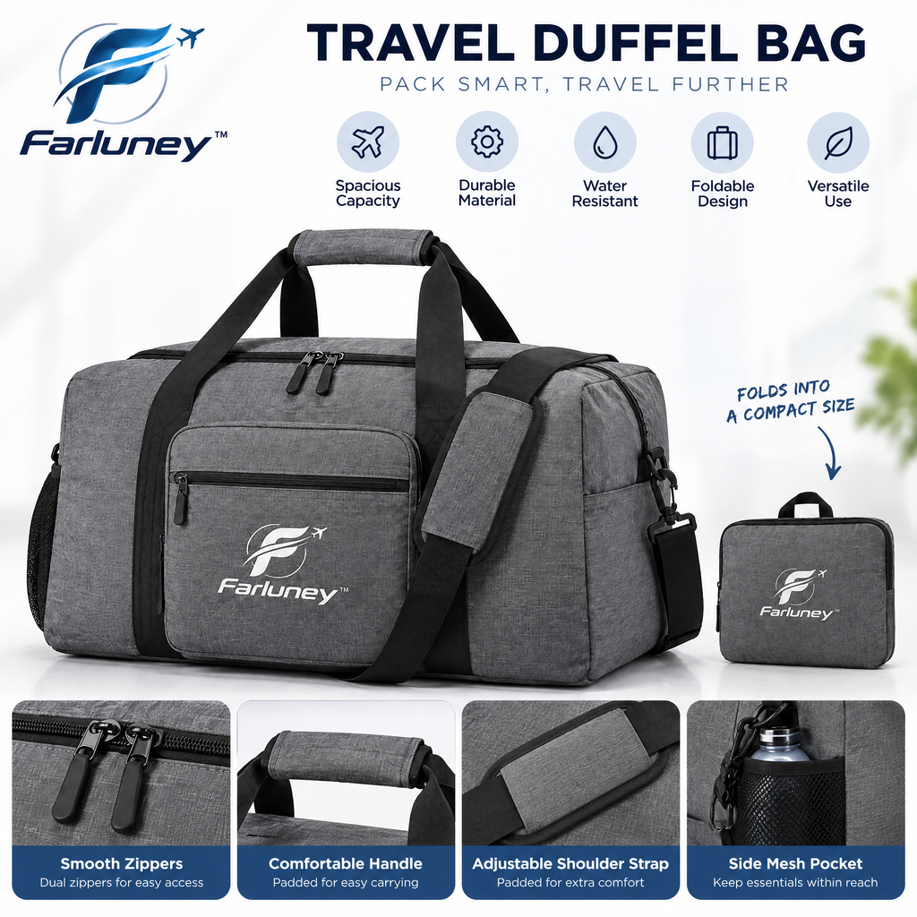 Farluney™ FoldAway Travel Bag – Lightweight Expandable Folding Duffel Bag for Trips, Storage, Gym & Everyday Carry