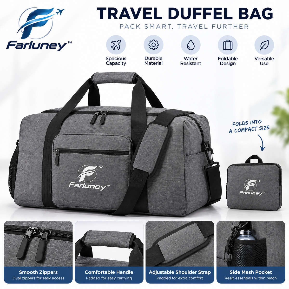 Farluney™ FoldAway Travel Bag – Lightweight Expandable Folding Duffel Bag for Trips, Storage, Gym & Everyday Carry