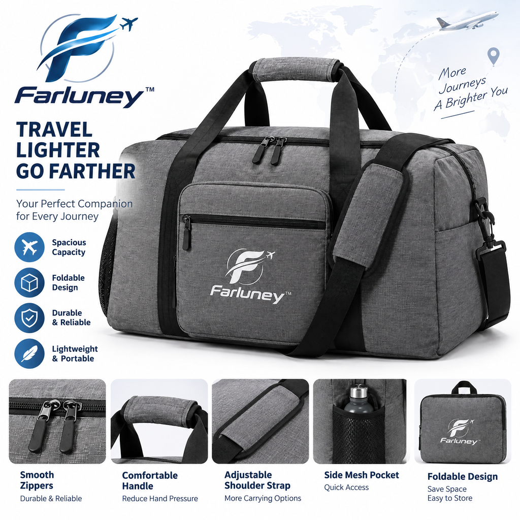 Farluney™ FoldAway Travel Bag – Lightweight Expandable Folding Duffel Bag for Trips, Storage, Gym & Everyday Carry
