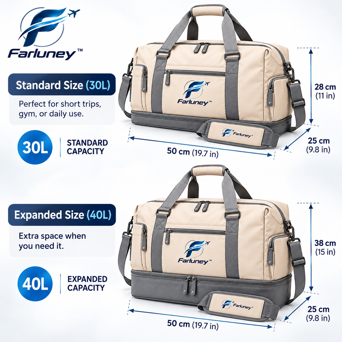 Farluney™ ExpandGo Travel Bag – Expandable Duffel Bag with Extra Capacity for Weekend Trips, Vacations, Gym & Daily Carry