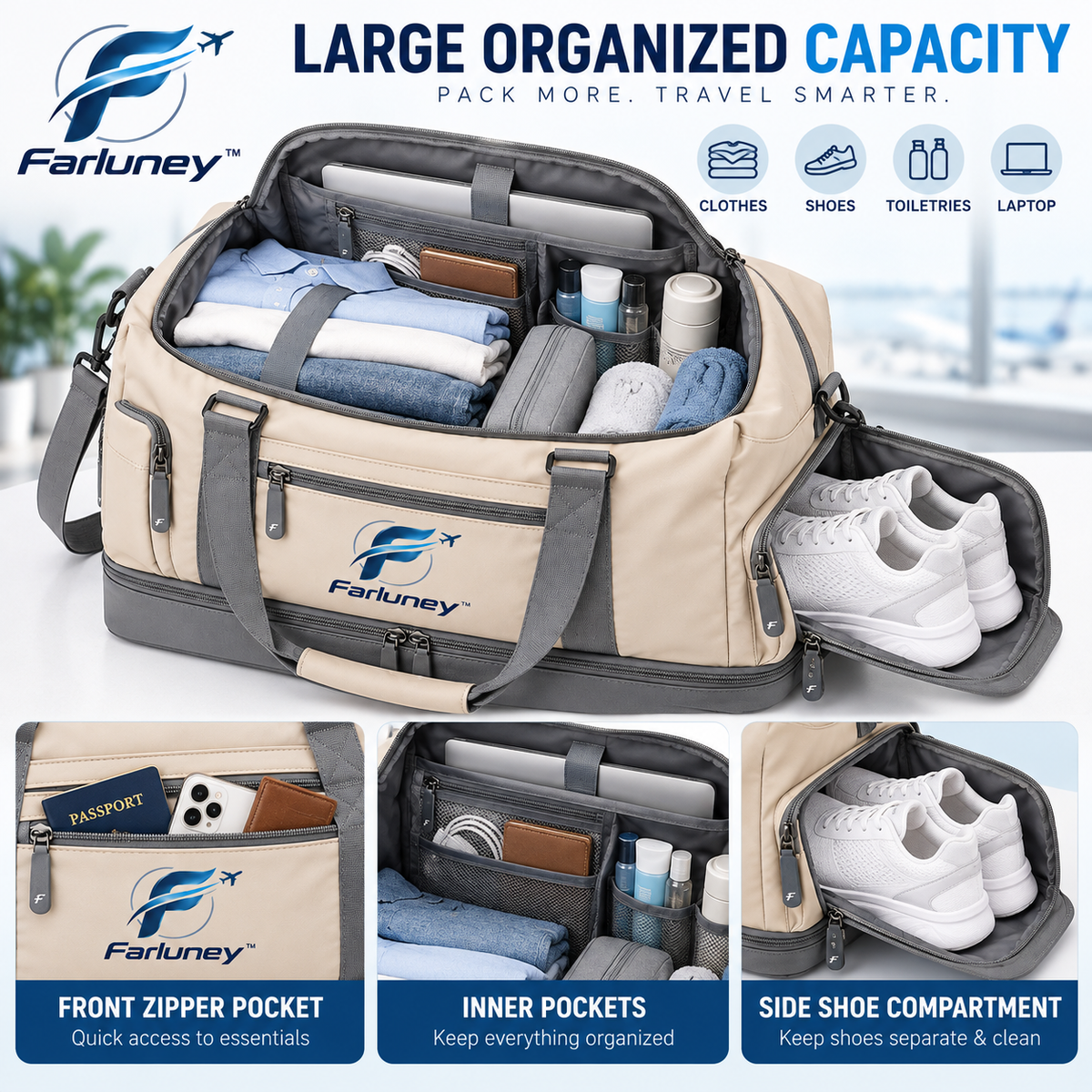 Farluney™ ExpandGo Travel Bag – Expandable Duffel Bag with Extra Capacity for Weekend Trips, Vacations, Gym & Daily Carry