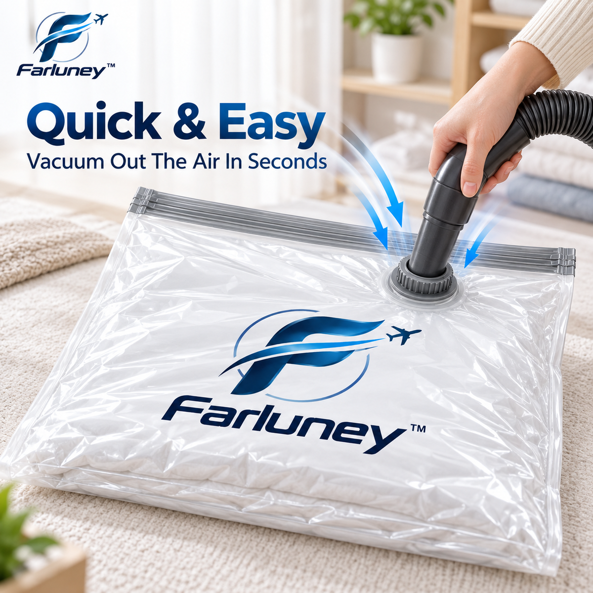Farluney™ SpaceSaver Compression Bags – Vacuum Storage Bags for Travel Packing, Clothing Organization & Space-Saving Storage