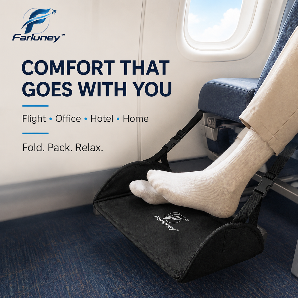 Farluney™ FlexStep Portable Foot Rest – Adjustable Travel Foot Stool for Flights, Office, Home & Everyday Comfort