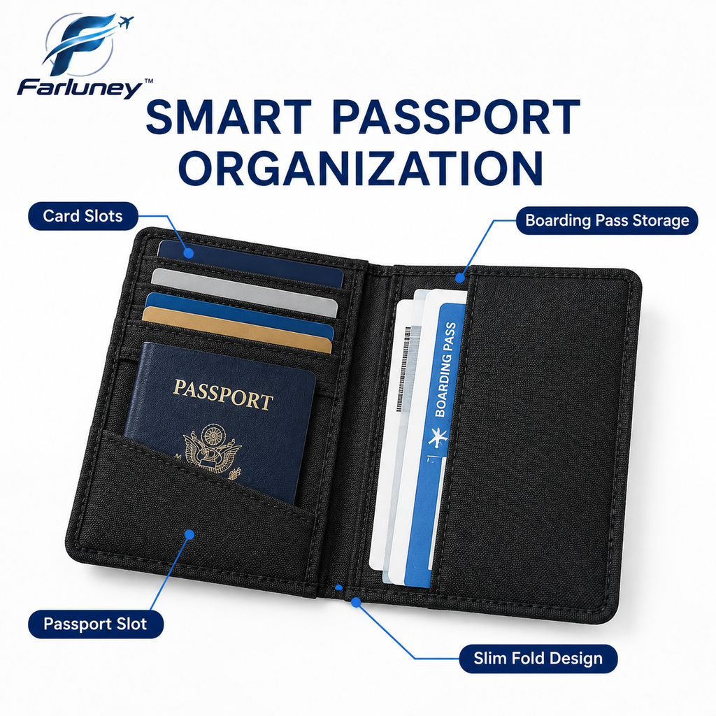 Farluney™ TravelGuard Passport Holder – Slim Passport Organizer Wallet for Travel Documents, Cards & Everyday Essentials