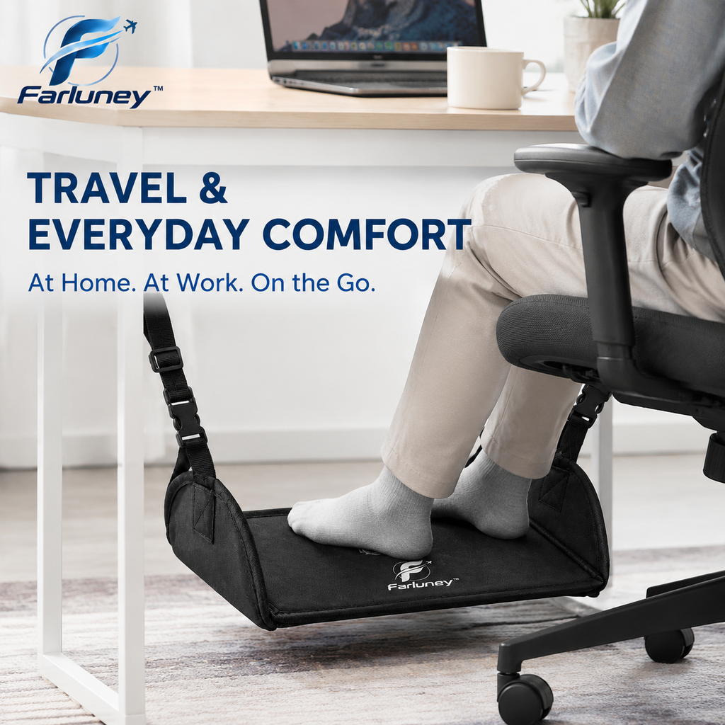 Farluney™ FlexStep Portable Foot Rest – Adjustable Travel Foot Stool for Flights, Office, Home & Everyday Comfort