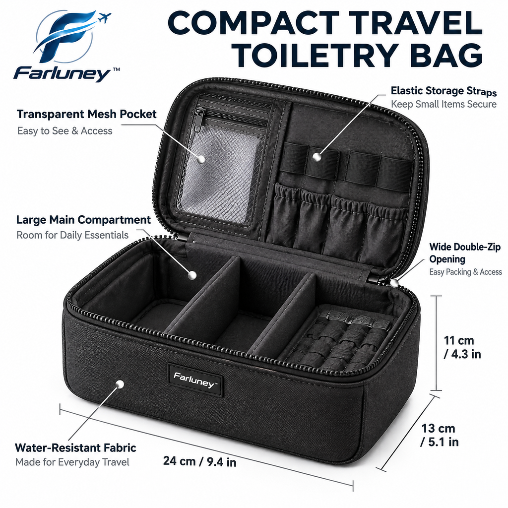 Farluney™ FreshPack Toiletry Bag – Portable Travel Wash Bag with Multi-Compartment Storage for Toiletries, Cosmetics & Daily Essentials