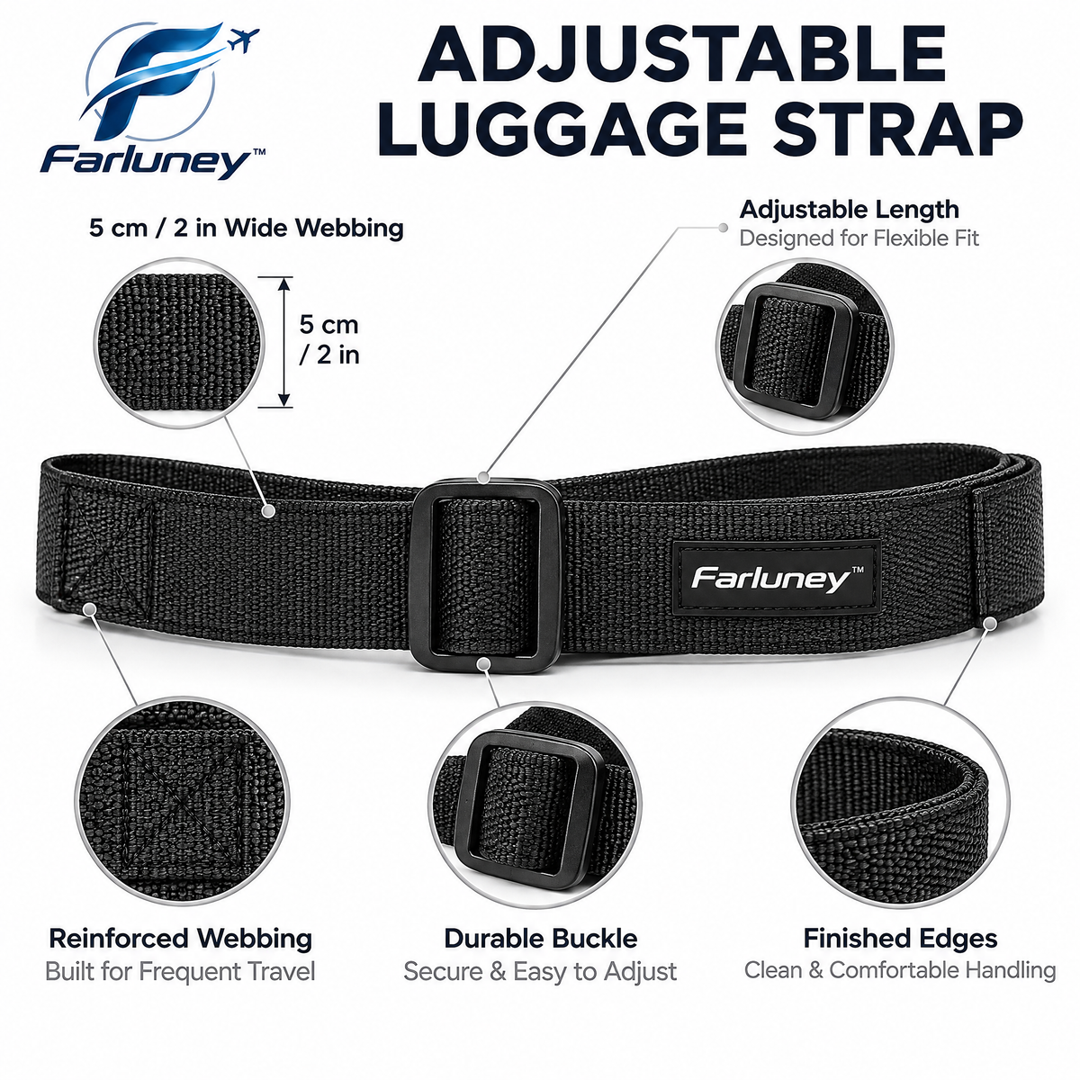 Farluney™ SecureHold Luggage Strap – Adjustable Travel Suitcase Belt for Baggage Security, Identification & Easy Handling