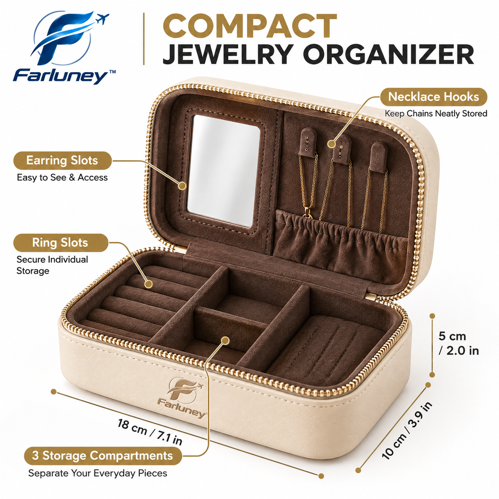 Farluney™ JewelryMate Travel Case – Compact Jewelry Organizer Box for Rings, Earrings, Necklaces & Everyday Accessories