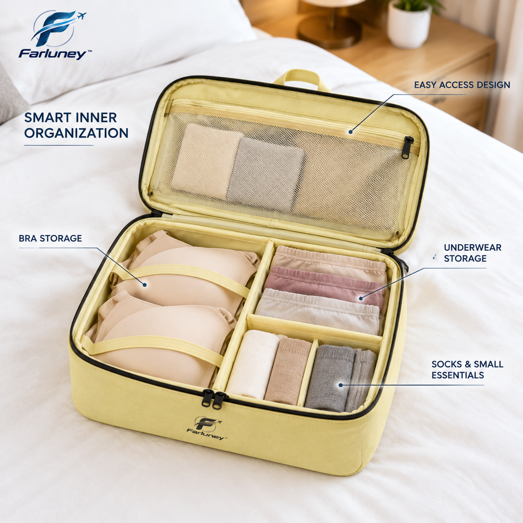 Farluney™ Intimate Organizer Bag – Multi-Compartment Underwear Storage Bag for Closet Organization, Travel & Everyday Essentials