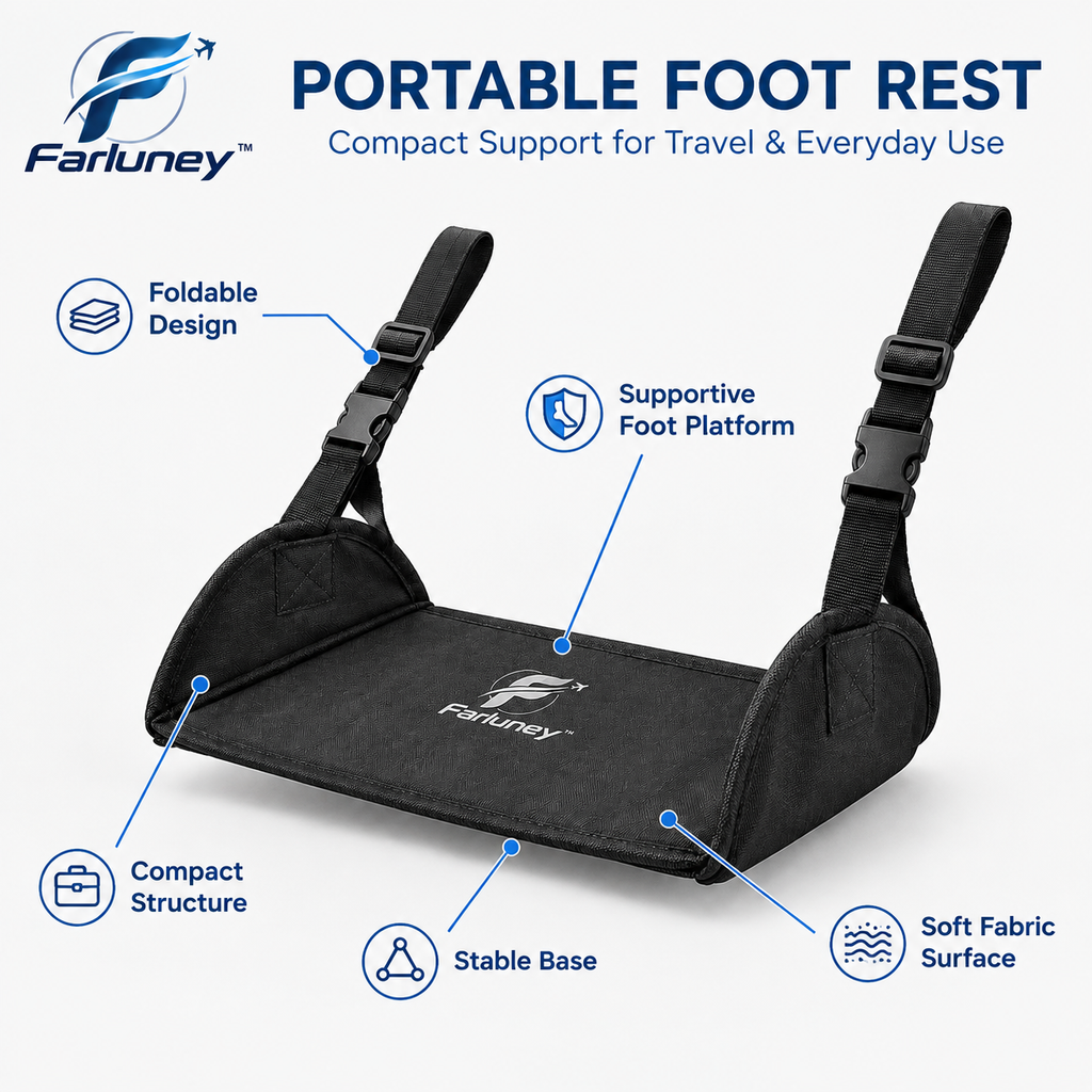 Farluney™ FlexStep Portable Foot Rest – Adjustable Travel Foot Stool for Flights, Office, Home & Everyday Comfort