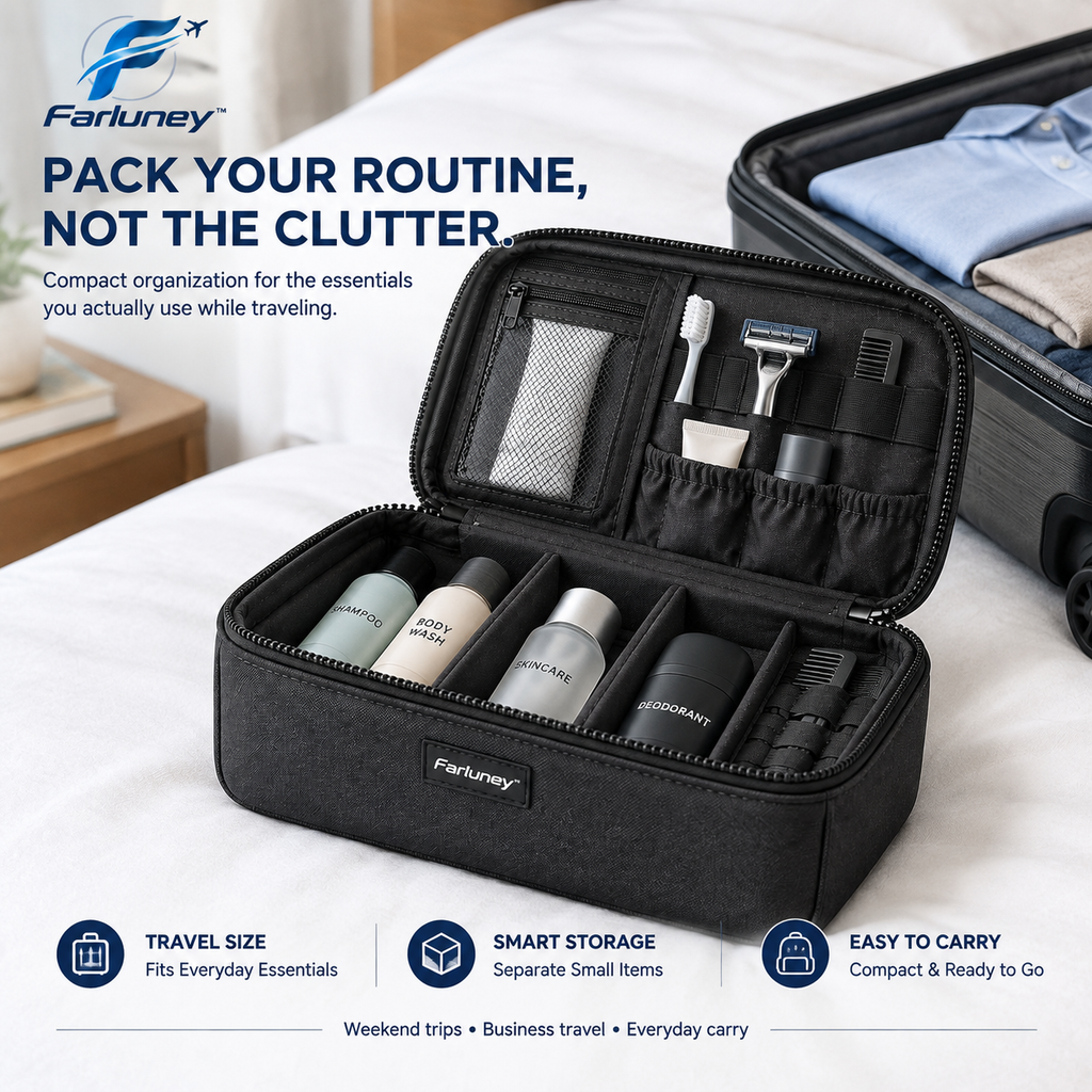 Farluney™ FreshPack Toiletry Bag – Portable Travel Wash Bag with Multi-Compartment Storage for Toiletries, Cosmetics & Daily Essentials