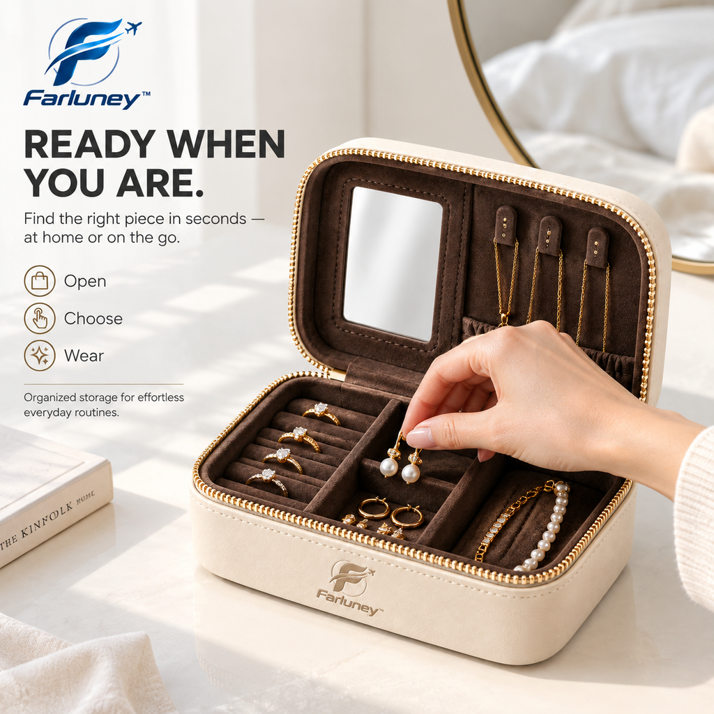 Farluney™ JewelryMate Travel Case – Compact Jewelry Organizer Box for Rings, Earrings, Necklaces & Everyday Accessories