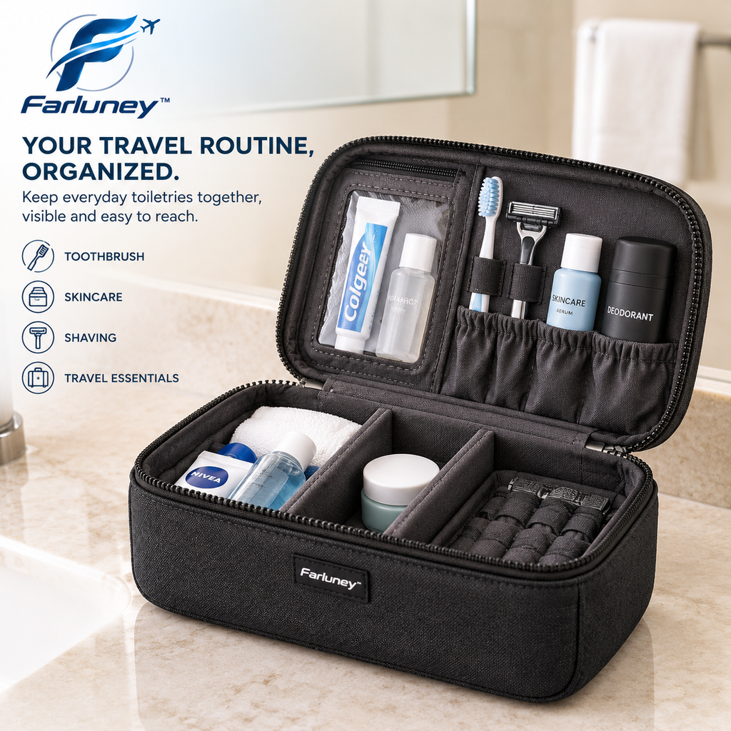 Farluney™ FreshPack Toiletry Bag – Portable Travel Wash Bag with Multi-Compartment Storage for Toiletries, Cosmetics & Daily Essentials