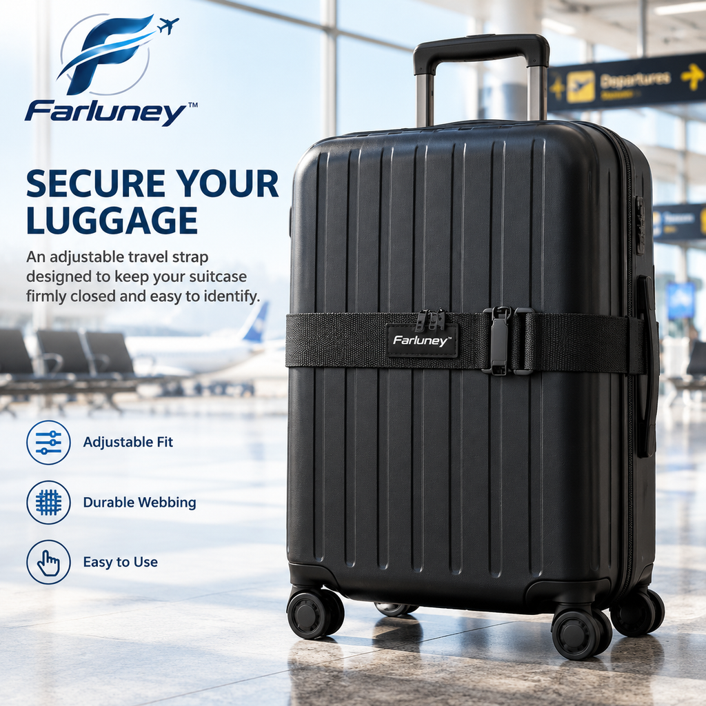 Farluney™ SecureHold Luggage Strap – Adjustable Travel Suitcase Belt for Baggage Security, Identification & Easy Handling