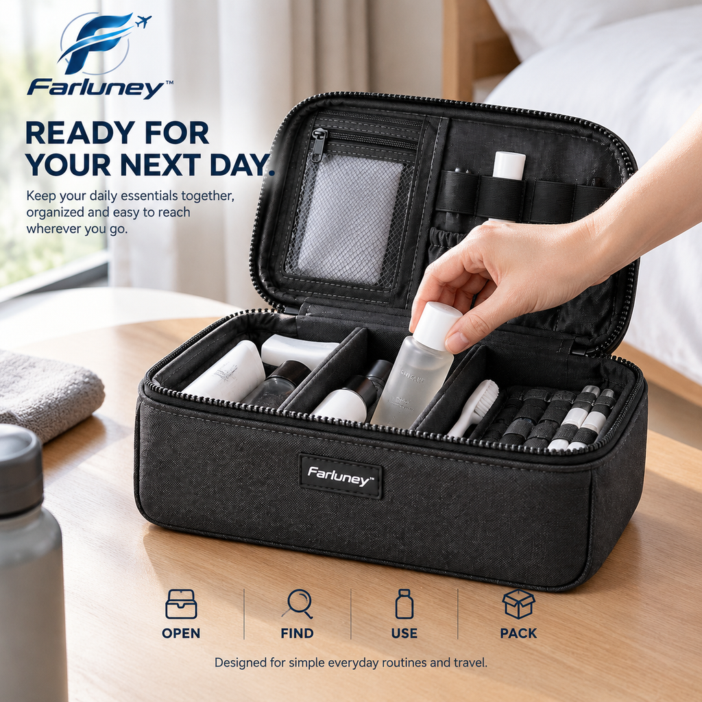 Farluney™ FreshPack Toiletry Bag – Portable Travel Wash Bag with Multi-Compartment Storage for Toiletries, Cosmetics & Daily Essentials