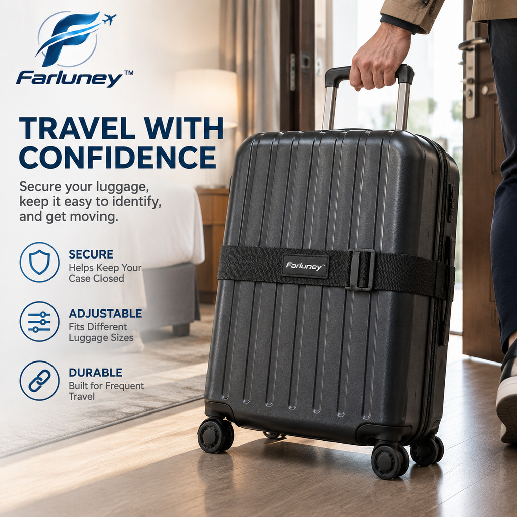 Farluney™ SecureHold Luggage Strap – Adjustable Travel Suitcase Belt for Baggage Security, Identification & Easy Handling