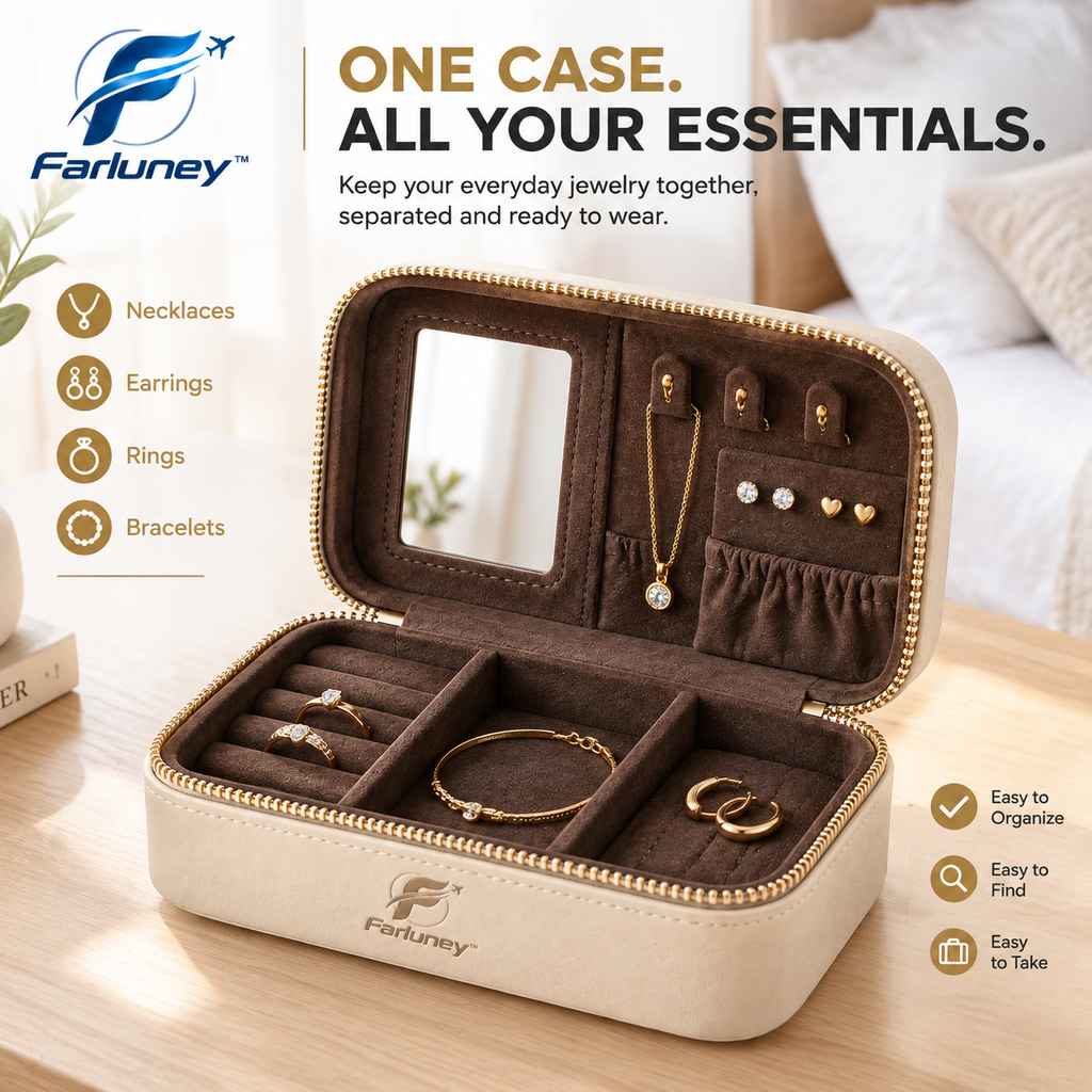 Farluney™ JewelryMate Travel Case – Compact Jewelry Organizer Box for Rings, Earrings, Necklaces & Everyday Accessories