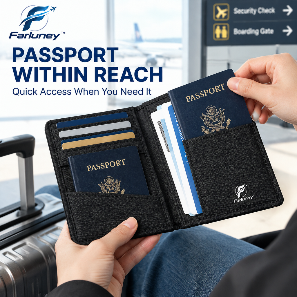 Farluney™ TravelGuard Passport Holder – Slim Passport Organizer Wallet for Travel Documents, Cards & Everyday Essentials